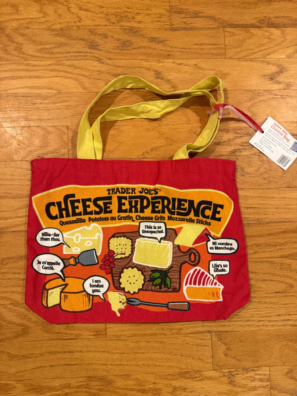 Rare Trader Joe's Cheese Experience Tote Bag - Red & Yellow BNWT